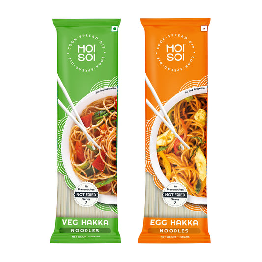 MOI SOI Noodles Value Pack of 2 - 150g Each (EGG Hakka Noodle + Udon Noodle) (No MSG | No Preservatives | 100% Real Ingredients)