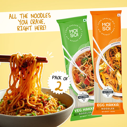 MOI SOI Noodles Value Pack of 2 - 150g Each (EGG Hakka Noodle + Udon Noodle) (No MSG | No Preservatives | 100% Real Ingredients)